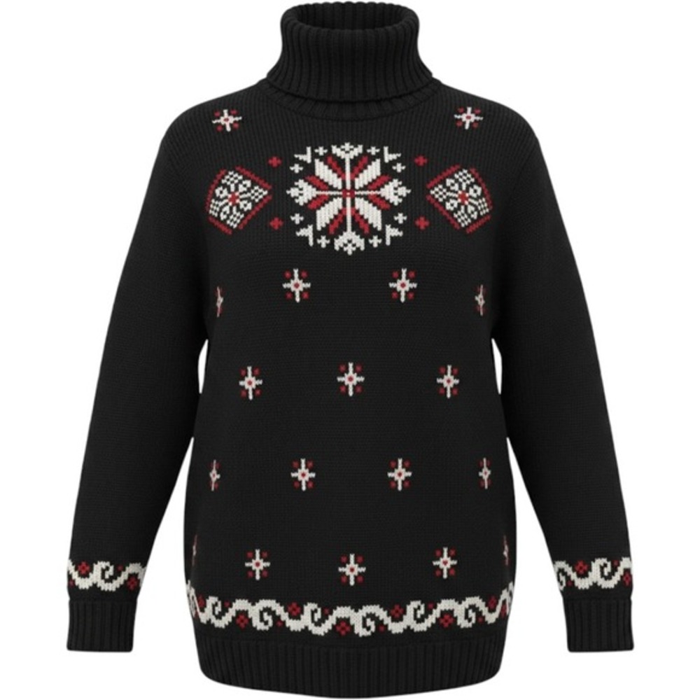 Nordic Design Petite Black‎ Snowflake Fair Isle Turtleneck Sweater Women's Large